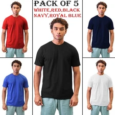 Mens T Shirts PACK OF 5 Just Look Cotton Blend Plain Short Sleeve Tee New M-2XL