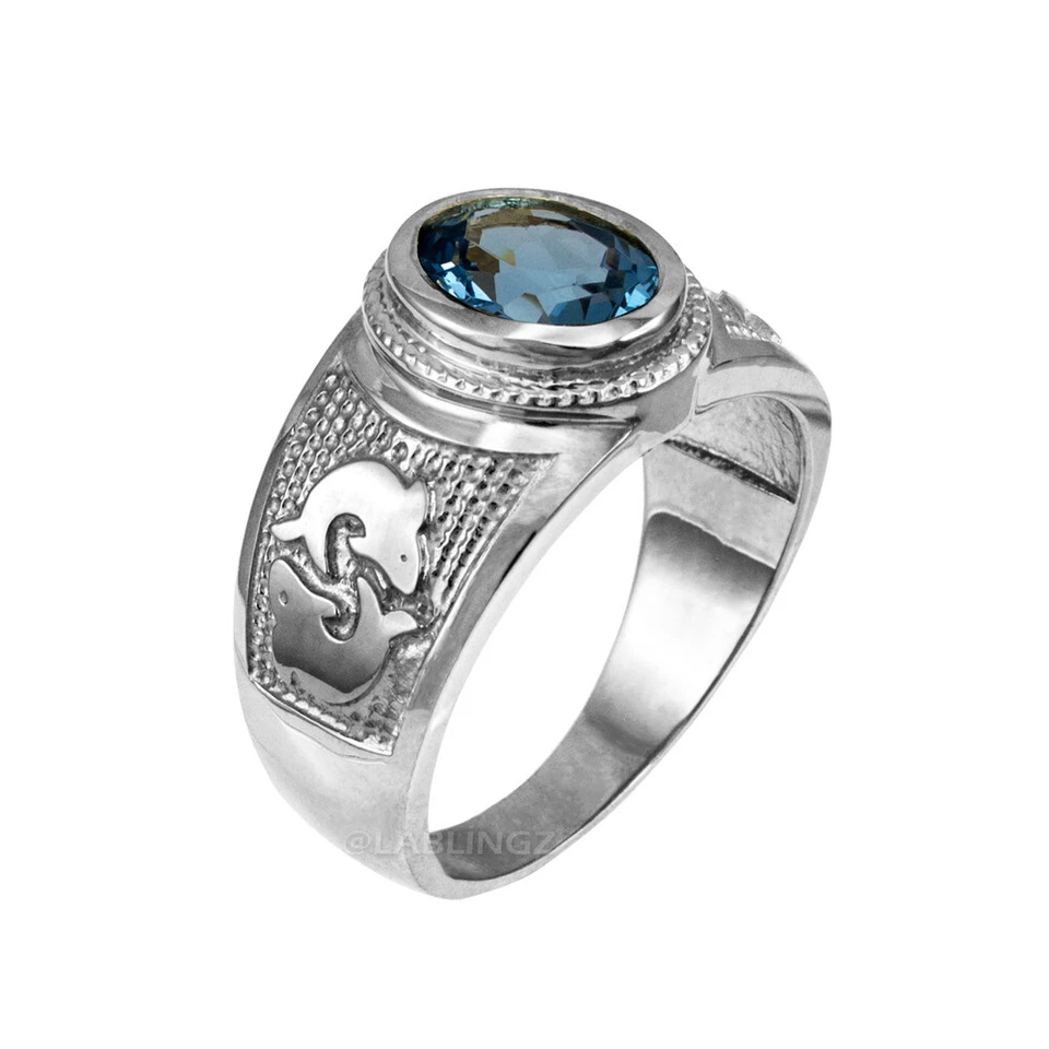 10K Gold Pisces Zodiac Sign March Birthstone Aqua CZ Ring - Image 3 of 4