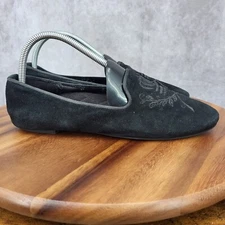 Vionic Loafers Womens 8.5 Black Suede Leather Embroidered Slip On Shoes Flats