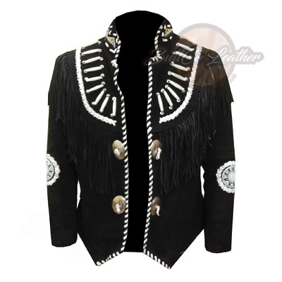 Weibliche Cowgirl handgefertigte Damen Western schwarz Wildleder Lederjacke Fransen Quaste