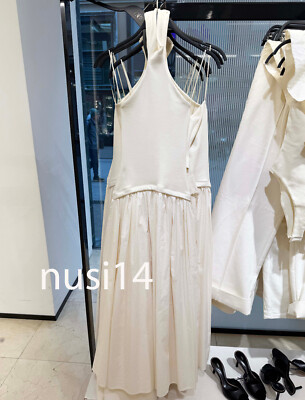 【ZARA】HALTERNECK DRESS WITH MATCHING DETAIL 4174/202/712 ZARA NEW WOMAN MIDI COMBINATION HALTER DRESS OPEN-BACK ECRU