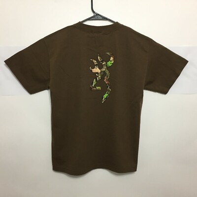 Youth Browning Buckmark T-Shirt Camo Logo Short Sleeve Tee Brown New 