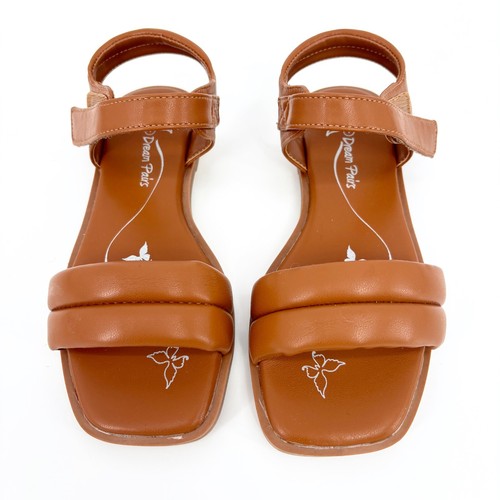 New DREAM PAIRS Girl's Size 1 Flat Strappy Brown Sandals Square Open Toe MSRP$30