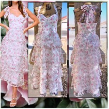 Lulus White Tie-Strap Burnout Floral Midi Dress Size: L