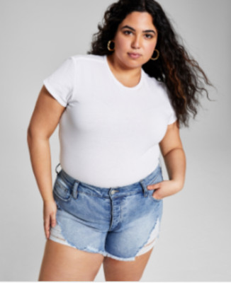 And Now This Trendy Plus Distressed High-Rise Denim Shorts - Pacific -20