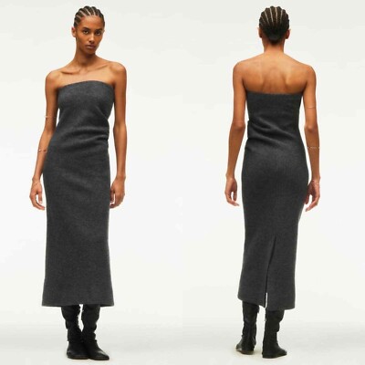 NWT ZARA Strapless Grey 100% Wool Sexy Bodycon Fitted Midi Dress