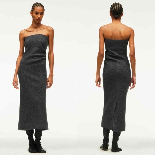NWT ZARA Strapless Grey 100% Wool Sexy Bodycon Fitted Midi Dress XS XSMALL 0 2 4 - Picture 2 of 5