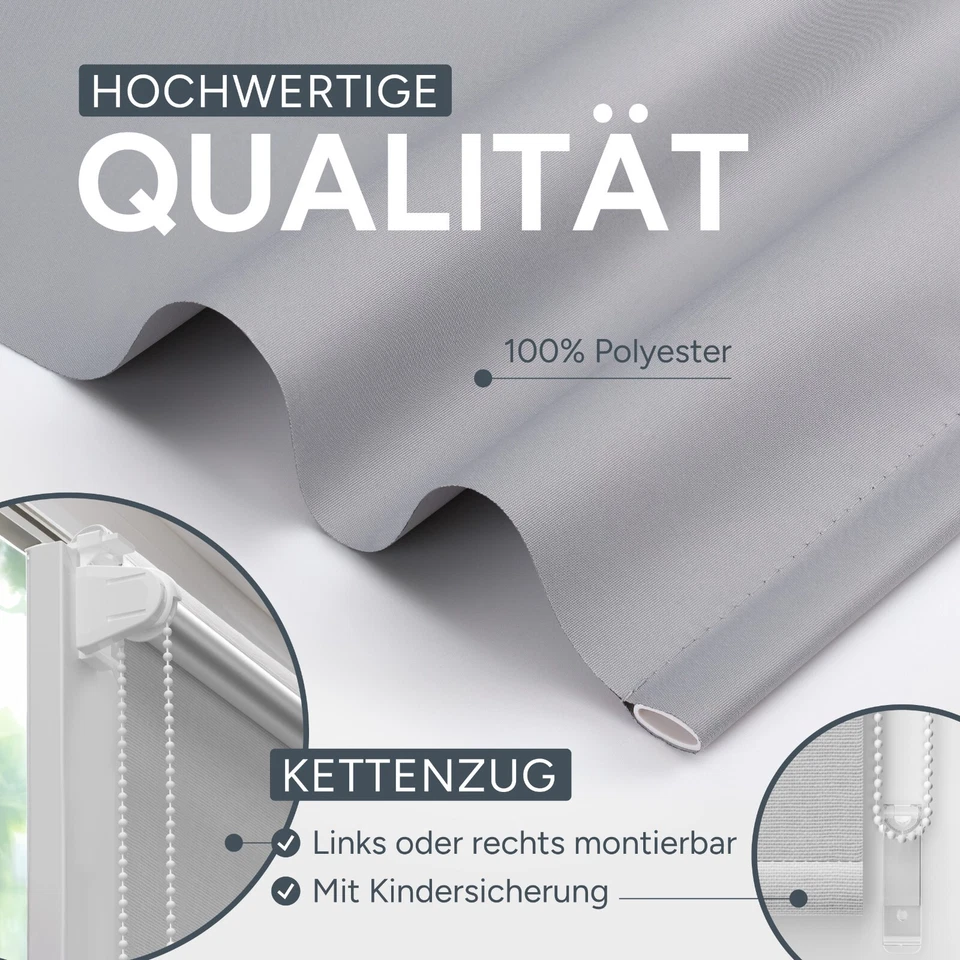 Klemm Rollo Verdunklungsrollo ohne Bohren Fenster Jalousie Thermo Klemmrollo fix - Bild 3 von 4