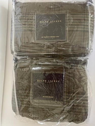 RALPH LAUREN HOME F/Q ECCLESTON DUVET COVER & BEDSKIRT Neutral / Plaid-NEW-NIP