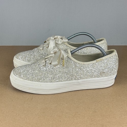 Kate Spade Keds Triple Triple Up Platform Glitter Sneakers Womens 8.5 Cream Gold - 第 11/22 張圖片