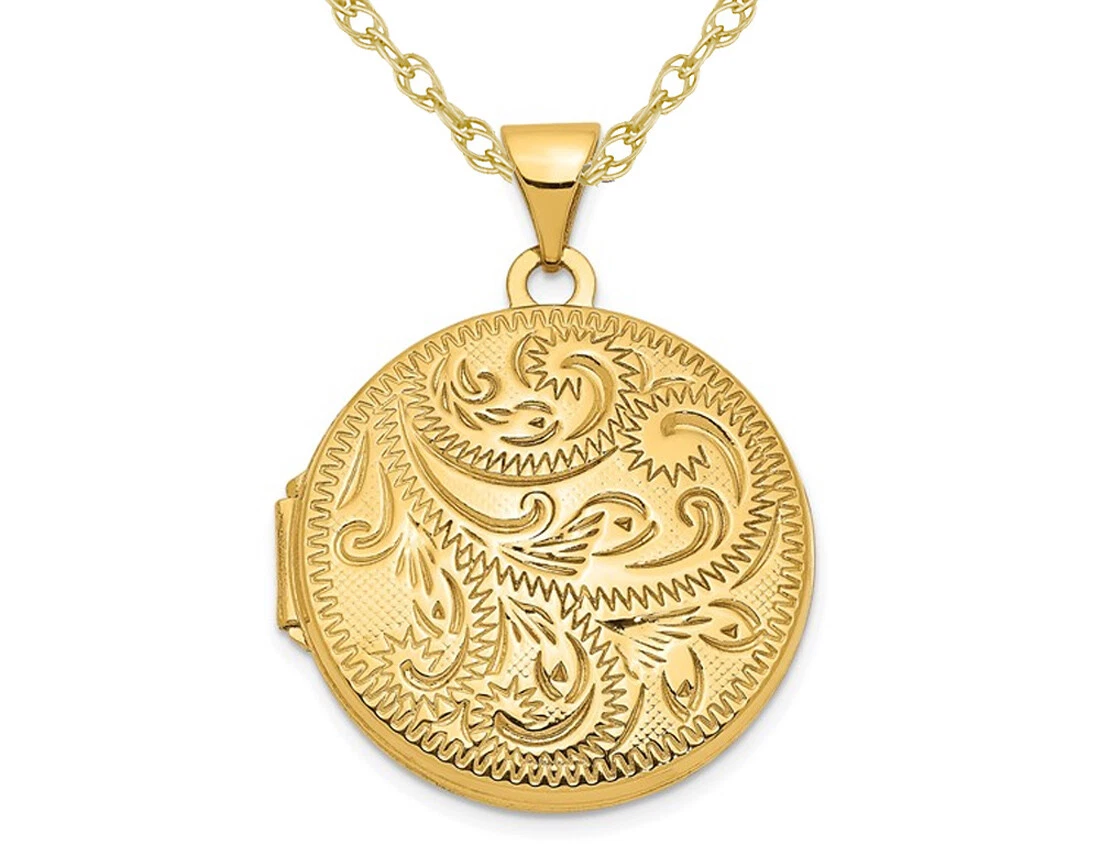 14K Yellow Gold Round Locket Pendant Necklace with Chain eBay