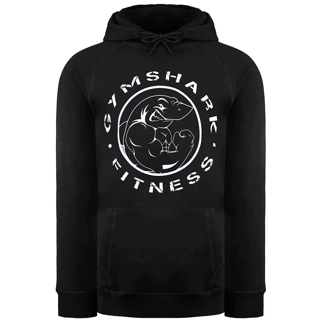 Gymshark Long Sleeve Pullover Mens Black Legacy Hoodie GMPO009 BK WH