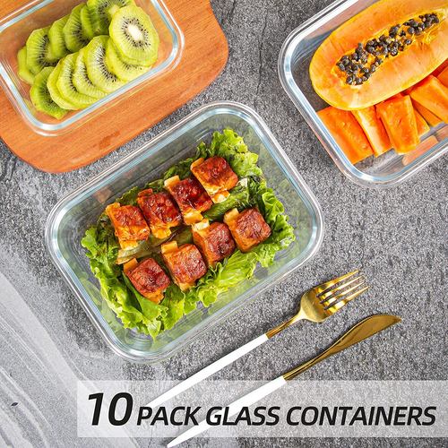 Glass Food Storage Containers with Lids Glass Containers Meal Prep 10 Pack Kit - Picture 6 of 7