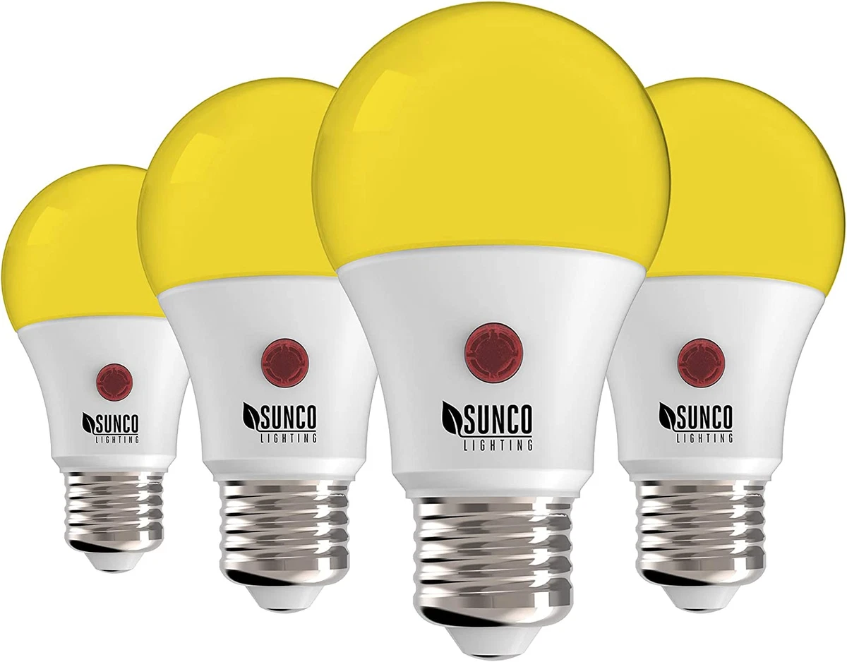 4 Pack of A19 Yellow Dusk to Dawn LED Bug Repellent Light Bulbs Outdoor 9W Pho