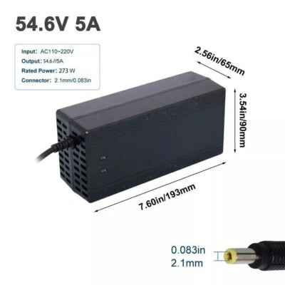 HELPDREA 54.6V/5A Charger Adapter DC5.5*2.1 Plug Fast Charge For 48V Ebike Li-ion Battery