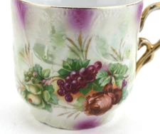 Antique German Garden Teacup Mug Cup Floral Grapes Roses Gradient Purple Green