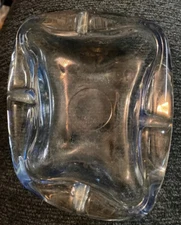 Ashtray Light Blue Biomorphic Abstract Glass Ashtray 5 3/4" x 5” x 1 3/4" Vtg