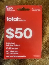 Verizon Prepaid Card 50. Brand New Hasn  t Been Used . It  s Non Refundable
