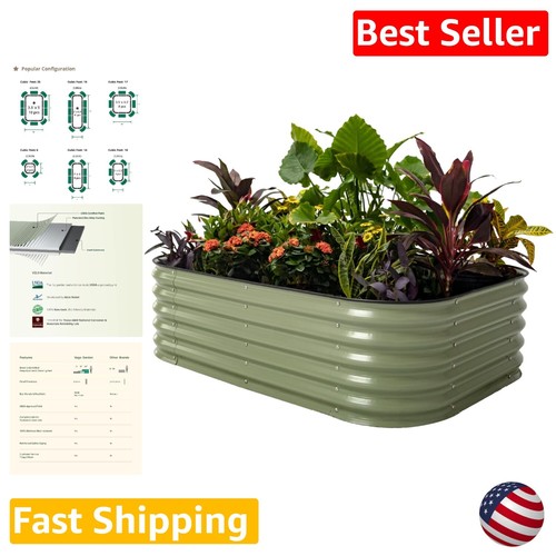Durable Zinc-Coated Steel Raised Planter Bed for Healthy Plants - 17" Tall