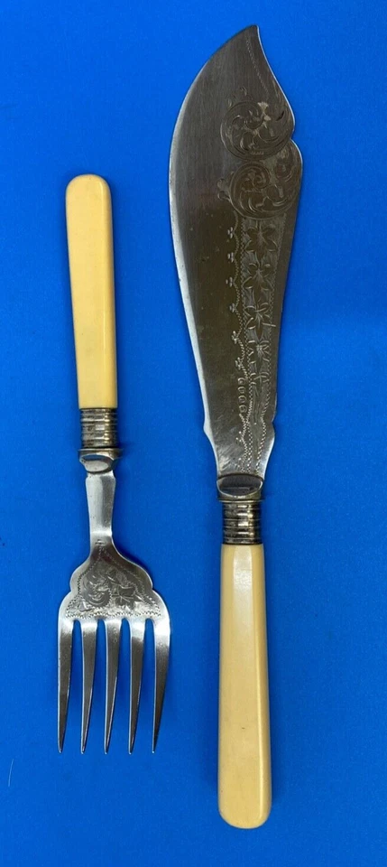 Fish Serving Set c.1905 Antique Silver Plate Edwardian Sheffield Table Flatware - Image 1 of 4