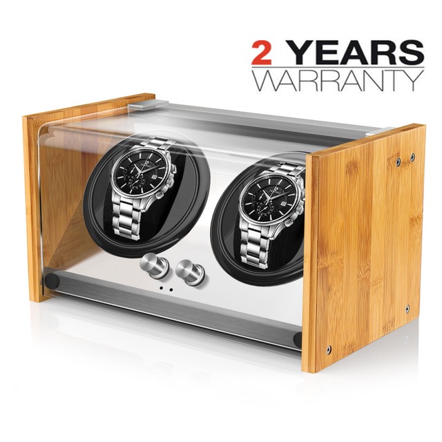 Bamboo Crystal Automatic Rotation Luxury Double Watch Winder Display