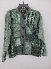 Retro Jacket Womens Medium Green Velvet Mixed Media Patchwork Y2k Hippie