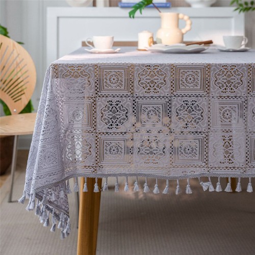 Dining Kitchen Tablecloth Tassel Crochwt Hollow Out Table Cloth Cover Vintage - Picture 19 of 49
