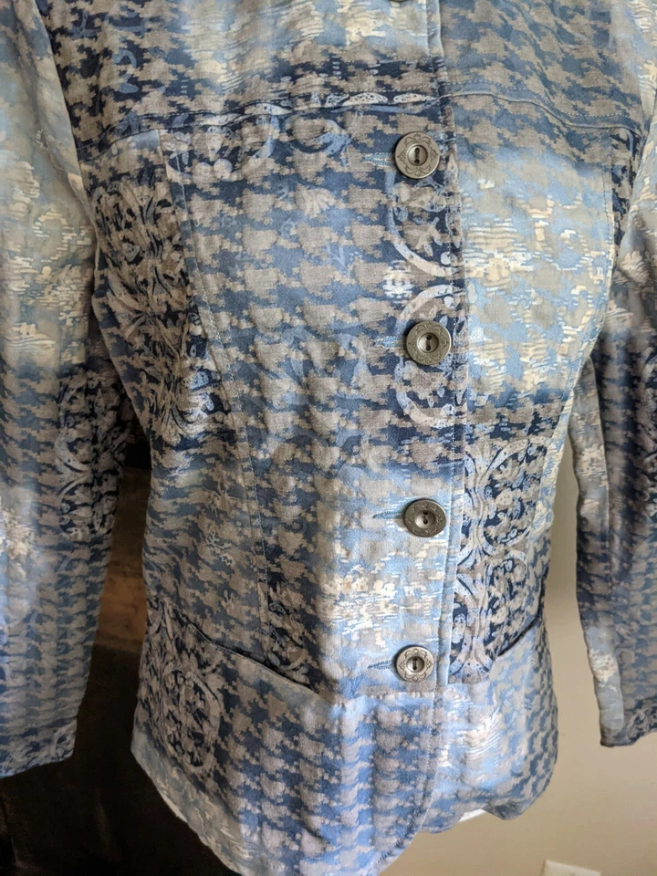 Chaqueta Blazer Analogy Para Mujer Pequeña Azul Tostado Estampado Pata de Gallo Parche Aspecto Cuadrado Foto 3 de 4