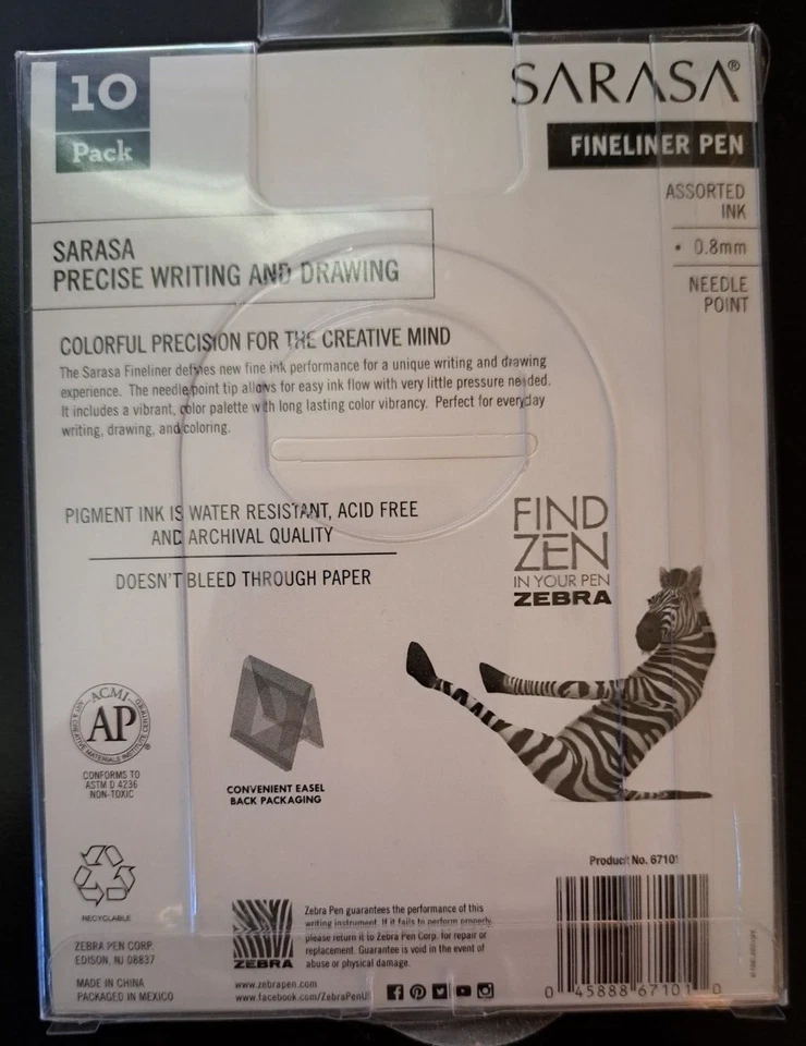 Calligraphy Pens, Ten Sarasa Zebra Colored Fine Felt Tip Pens, .8mm needle point - Image 4 of 4