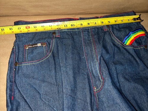 Pantalones de mezclilla de colección Y2K años 2000 holgados estilo pierna ancha puntada arco iris ruidosos talla 36 - Imagen 5 de 7