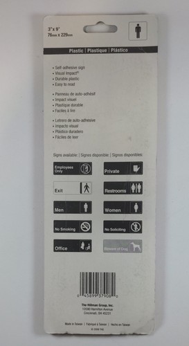 Hillman 841750 Men's Restroom Sign 3"x9" Plastic Men Symbol Bathroom Black/White - Picture 2 of 4