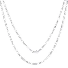 10K White Gold Figaro Chain Necklace Mens Womens 16"- 30"