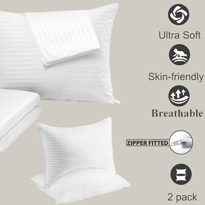 Luxur 100 % Baumwolle Kissenschutz Paar Reißverschluss Kissenbezug 2er Pack Kissenbezug