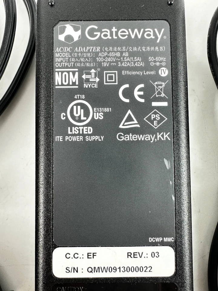Gateway ADP-65HB AB 19V 3.42A 65W Laptop AC Power Adapter Charger *USED* - Image 4 of 4