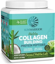 Sunwarrior Vegan Matcha Collagen Building Powder Peptide Protein Biotin, 1.1 lb