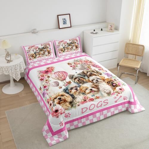 Cute Dog Comforter Set,Cartoon Puppy Bedding Set for Kids Girls Women,Adults - Picture 4 of 7