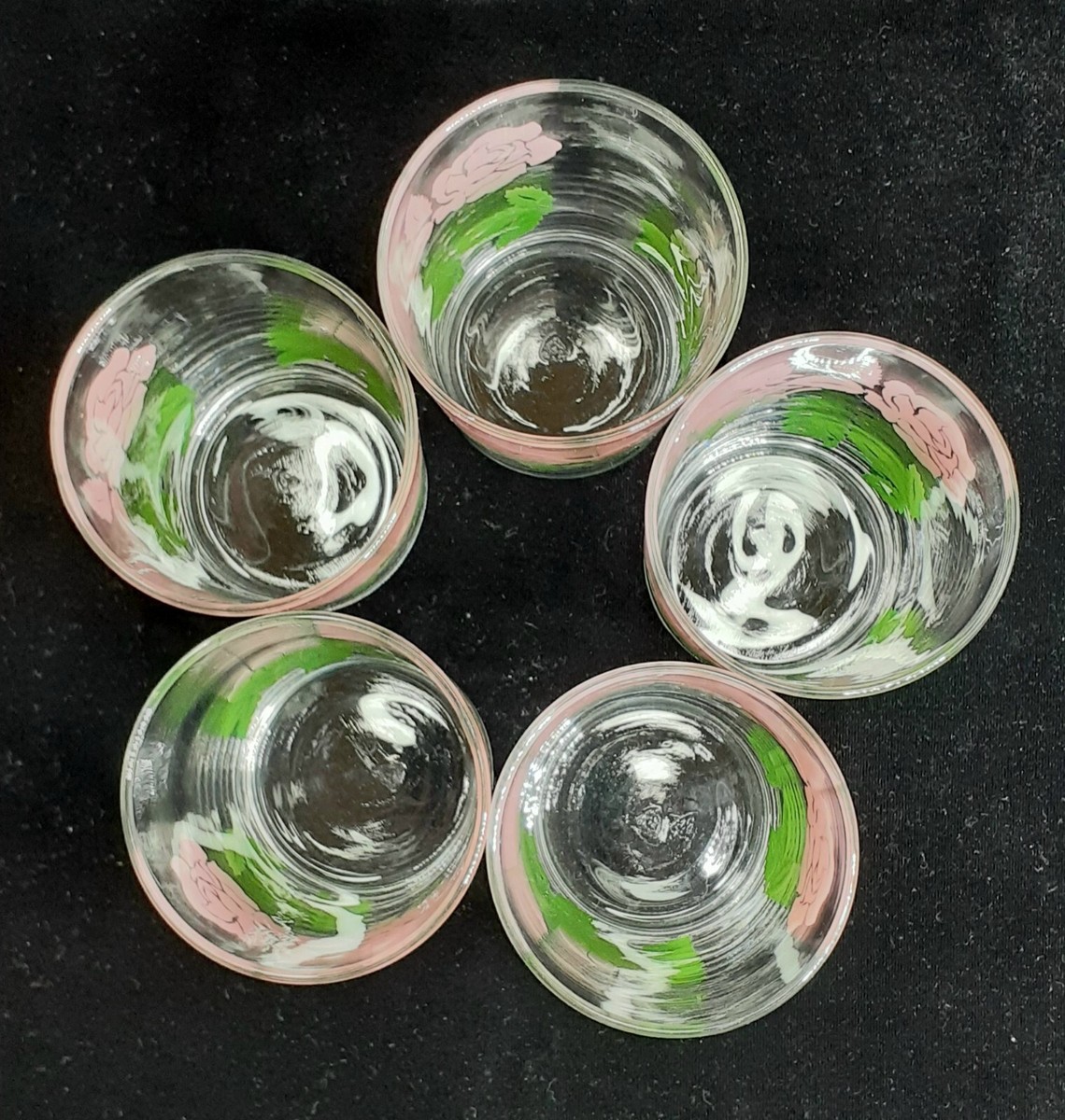 Vintage Federal Glass Drinking Glasses/Tumblers Set Of 5 Pink/Green Floral  | eBay
