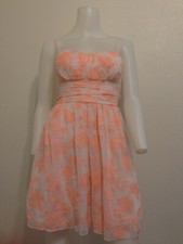 NEW CHIFFON CORAL FLORAL EMBROIDERED LACE DRESS TIE BACK BOHO URBAN GYPSY MOD S