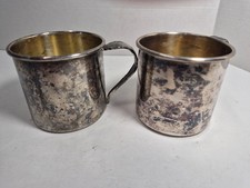 Older Used Oneida Silversmiths Silverplate Baby Cups With Spoon Handles