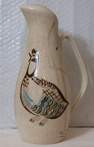 Vintage MCM Red Wing Pottery Bob White Quail 11 3/4" Pitcher Hand Painted