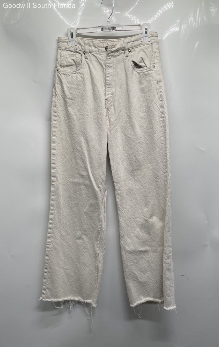 Zara Womens Beige Denim Light Wash Raw Hem Pockets Straight Leg Jeans Size 6
