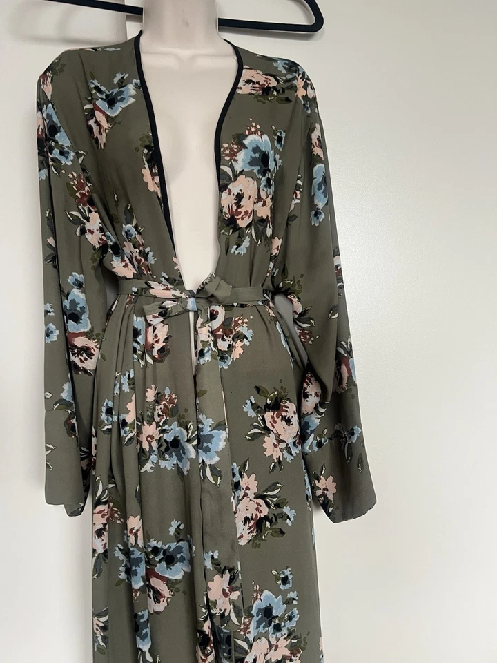 Casaco espanador boho verde fada floresta quimono floral com cinto tamanho 1X - Imagem 3 de 4