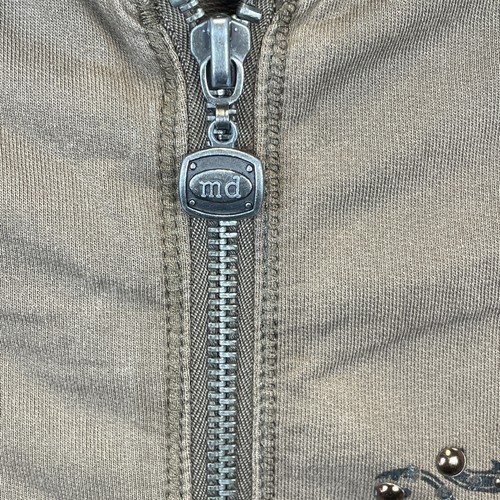 Major de Lema Hoodie Damen S braun distressed durchgehender Reißverschluss Streetwear Animal Print - Bild 3 von 19