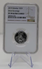 UK 1 Sovereign SOV Silver Proof Coin - NGC PF70 Ultra Cameo .999 Silver 2019