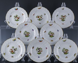 FINE SET OF 8 HEREND HUNGARY HAND PAINTED ROTHSCHILD BIRD SALAD LUNCHEON PLATES