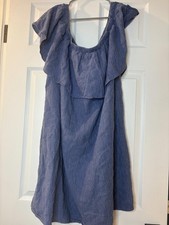 Old Navy Blue and White Striped Off-Shoulder Dress