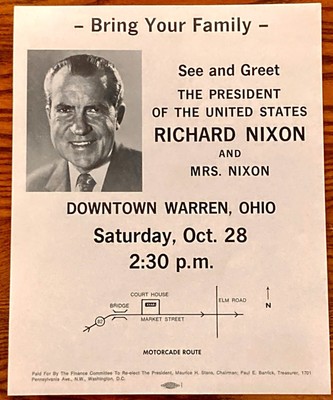 Richard Nixon 1972 Re-election Campaign Event Flyer - Warren OH
