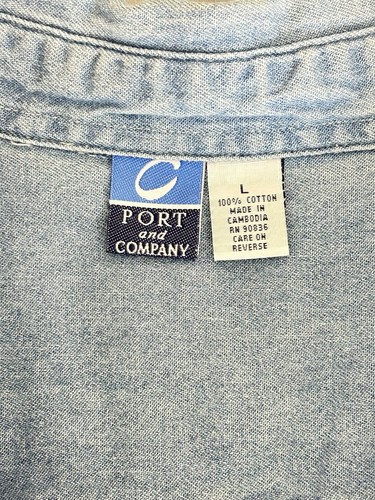 DHL Unisex L Embroidered Short Sleeve Blue Jean Denim Button Down Top - Picture 5 of 7