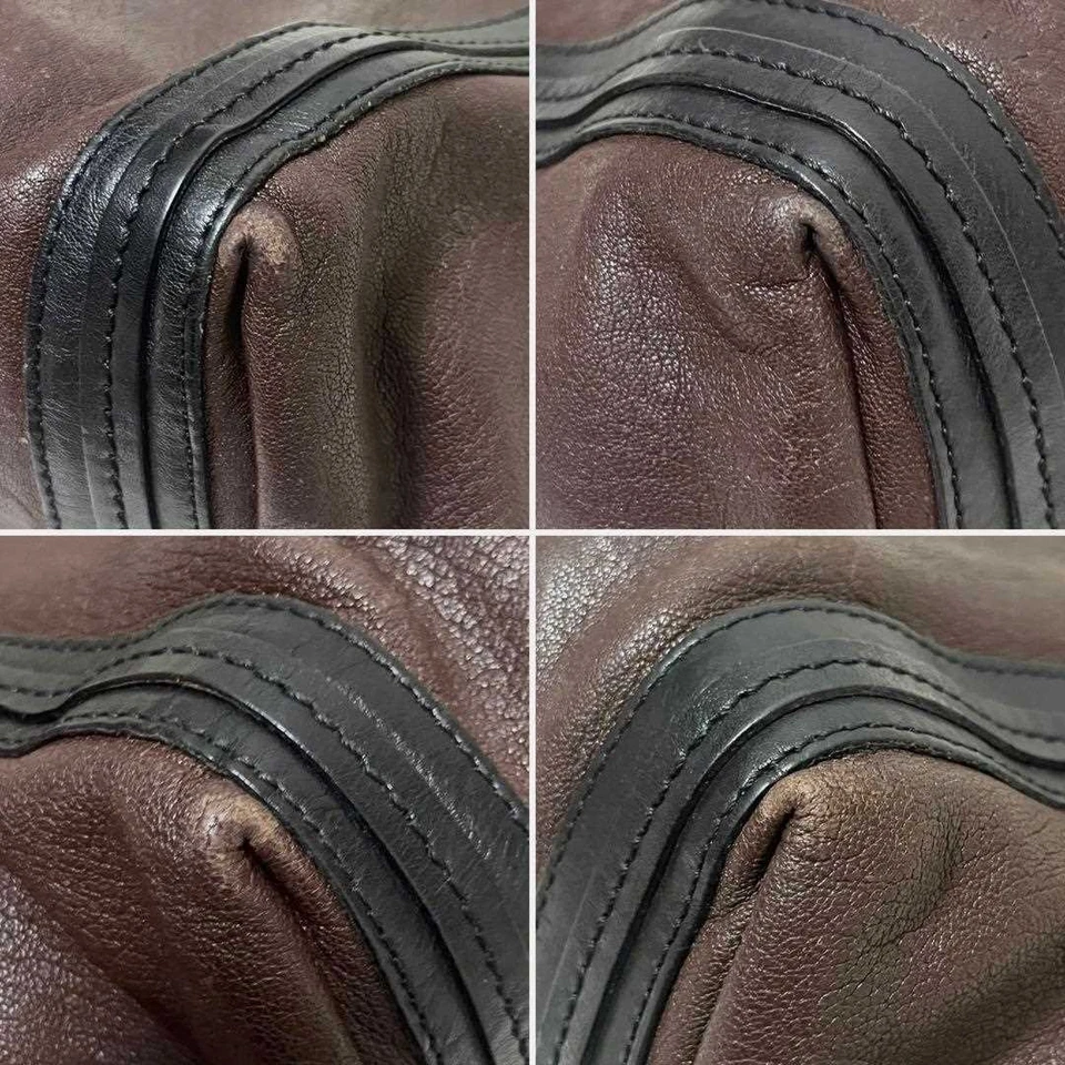 Chloe Tote Shoulder Bag Medium Logo Leather Brown Black Women's USED FROM JAPAN - Image 2 of 4