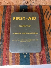 Vintage State Of South Carolina Highway Patrol First Aid Kit Metal Box W/ Items